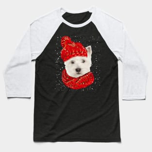 West Highland White Terrier Wearing Red Hat Christmas Baseball T-Shirt